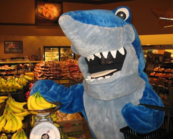 Shark Mascot Banana shopping