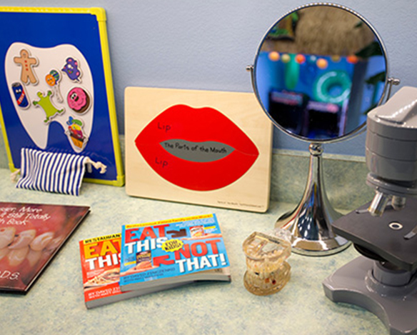 Dental education materials on desk