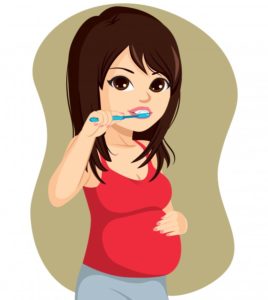 young pregnant woman brushing teeth illustration 